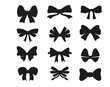 © Design Stock - Black Silhouette of bow flat ribbons for birthday greeting cards and invitations isolated on white.