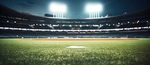 Showcases A Baseball Field At A Brightly Lit Outdoor Stadium. The Foreground Is The Main Focus, With A Shallow Depth Of Field. The Background Features A Blurry View, Providing Copy Space