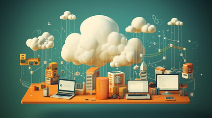 Wall Mural - cloud computing technology ad, SaaS, Software as a Service
