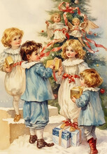 Vintage Christmas Angels With Kids, Ephemera, Victorian Christmas Cards, Junk Journal, Retro Christmas Card, Antique Collage,  Christmas Illustrations Of 19th Century