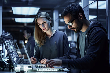 Wall Mural - Business people working on tablet, or computer, generative ai