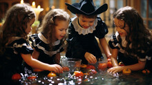 Children Bobbing For Apples At A Halloween Party, Halloween Generative AI