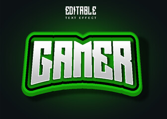 Sticker - Gamer white and green light background, Editable Text Effect vector illustration.