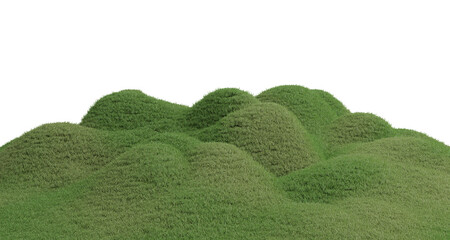 Wall Mural - Hills with grass with dandelions on a transparent background. 3D rendering.	