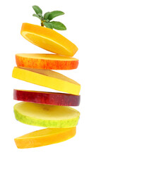 Wall Mural - Healthy food, Fresh fruits slices stack isolated on white transparent background, PNG