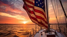 Flag Us On Sailboat Off Coast Of Southern California