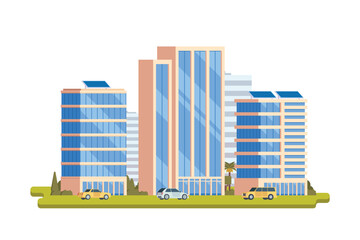 Wall Mural - Vector building illustration of city landscape with elements. Illustration for landing page, Infographic, banner etc.