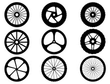 Set Of Bike Wheels Silhouette Vector Art