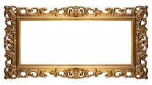 A Rectangular Wooden Golden Painting Frame With Antique Ornaments. Full Transparent PNG.