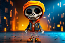 Generative AI Illustration Of Funny Skeleton Happy Cartoon Character In 3D