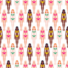 Vector seamless pattern with Barbie dolls in bright bikini