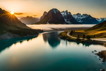 Wall Mural - sunrise in the mountains