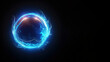 glowing dynamic plasma energy flow blue sphere on a dark background, copy space