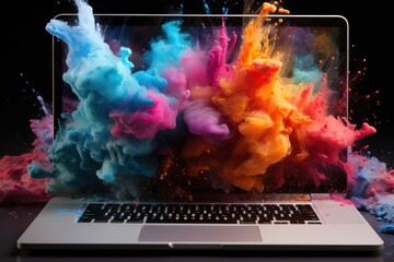 laptop computer with dark screen and color