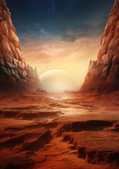 Wall Mural - landscape scenery in space on mars with universe an other life background. generative ai.