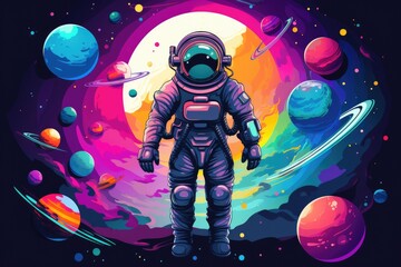 Wall Mural - astronaut in space with universe background in pastel colors. generative ai.