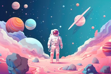 Wall Mural - astronaut in space with universe background in pastel colors. generative ai.
