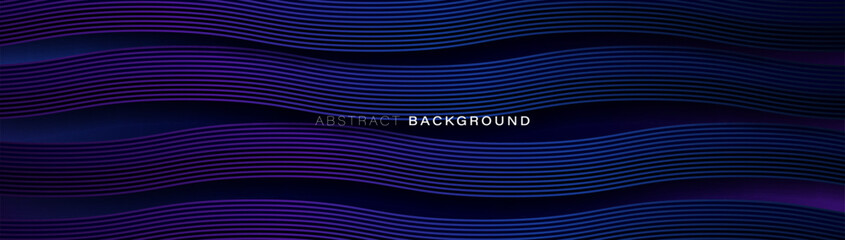 Fototapete - Blue and purple abstract background with glowing geometric wavy lines. Modern shiny blue lines pattern. Futuristic technology concept. Vector illustration