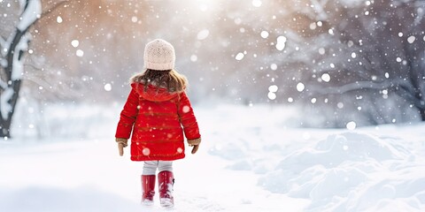 Winter fun and fashion. Happy beautiful girl enjoying snowy nature outdoors. Young woman walking in winter landscape. Embracing cold season