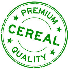 Poster - Grunge green premium quality cereal word round rubber seal stamp on white background