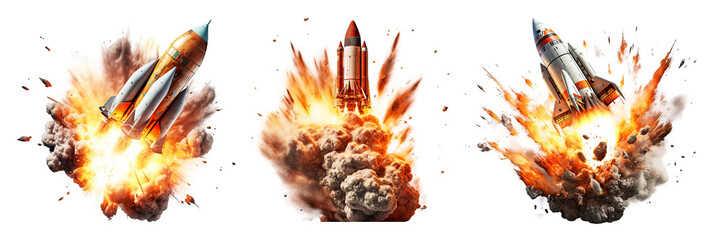 Wall Mural - set of rocket launch isolated on white background - generative ai