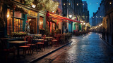 Fototapeta Sawanna - European alley cafe scene in the evening