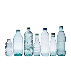 Wall Mural - Different sizes of plastic water bottles against a transparent backround.