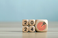 2024 Year With The Target Which Prints Screens On Wooden Cube Bl