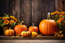 Autumn Pumpkins As Thanksgiving Decoration