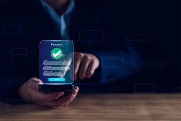 Digital online payment concept. Business people using mobile smart phone, online payment, banking, online shopping. Technology online banking applications via internet network. financial transaction.