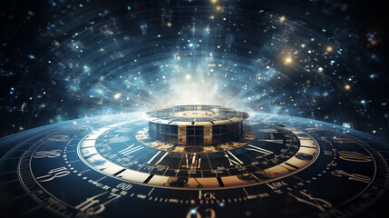 futuristic background with a clock and a blue light ai generated