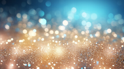 glitter vintage lights background. gold and blue. de-focused