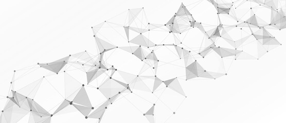Poster - Abstract white technology wave. Flow of particles and lines. Big data transfer visualization. Vector illustration.