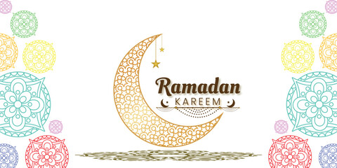 Ramadan Kareem Wishing Design with white background color and colorfull mandala design vector file