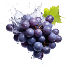 Sticker - Isolated bunch of ripe blue grapes with leaves in water drops on a transparent backround.