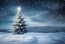 Snow Scenery Of Winter Wonderland With Shining Christmas Tree