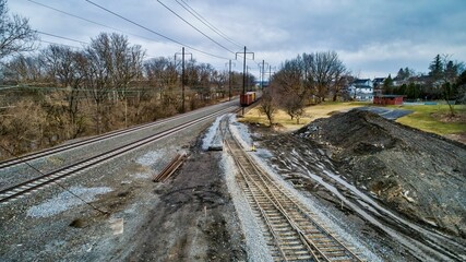 Sticker - Aerial View of a Freight Yard Being Constructed Built with New Track and Switches Being Laid