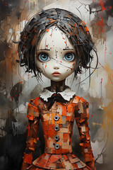 Wall Mural - portrait of a cute horror doll. watercolor design. generative AI