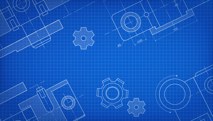 Technical drawing on a gradient background. Abstract schemes, drawings, technologies, machines. Mechanical Engineering drawing. Vector