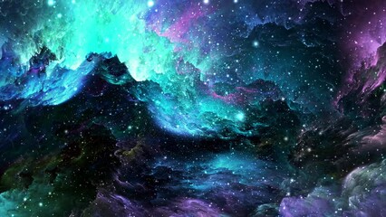 Wall Mural - 3d rendered animation of blue starry space with a nebula in the background