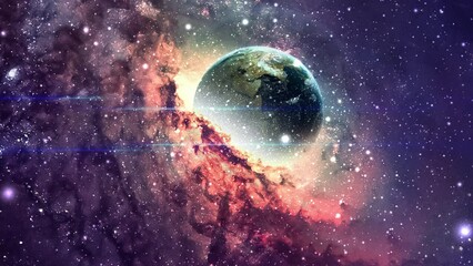 Wall Mural - 3d rendered animation of starry space and a planet in the background