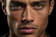 Extreme close-up of handsome latino man, ai generated