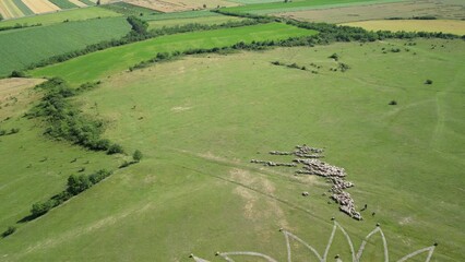 Sticker - Drone shot around Big cellar monument with green landscape of hills, Hungary