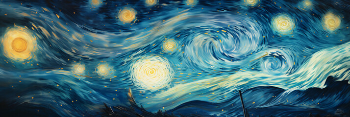 star - filled sky, swirling patterns, impressionistic, deep, rich colors, flickering lights and patc