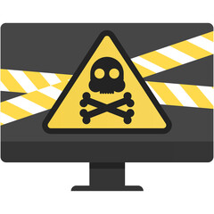 Error sign and warning ribbon on computer screen.