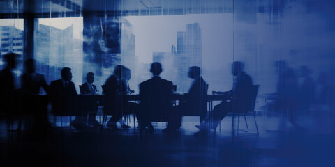 film grundge texture overay Blurred silhouettes of busines people in a coworking space or office space.