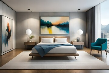 Wall Mural - modern interior of a bedroom Generated Ai