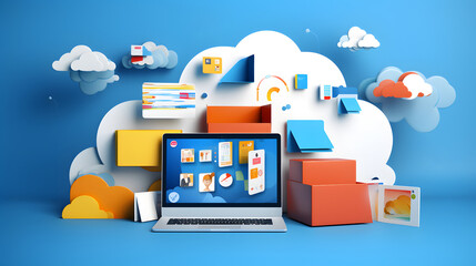 Cloud data storage, database, cloud computing concept.