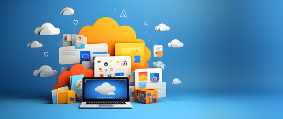 Cloud data storage, database, cloud computing concept.