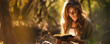 © ZAY WIN HTAI - Beautiful caucasian girl reading holy bible book in jungle